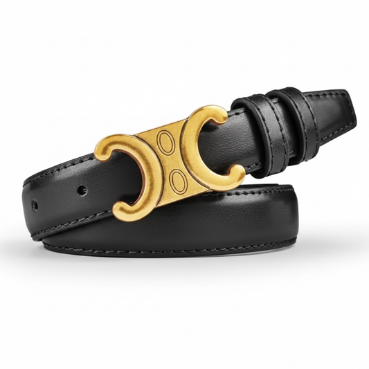 Leather Belt with Gold Buckle